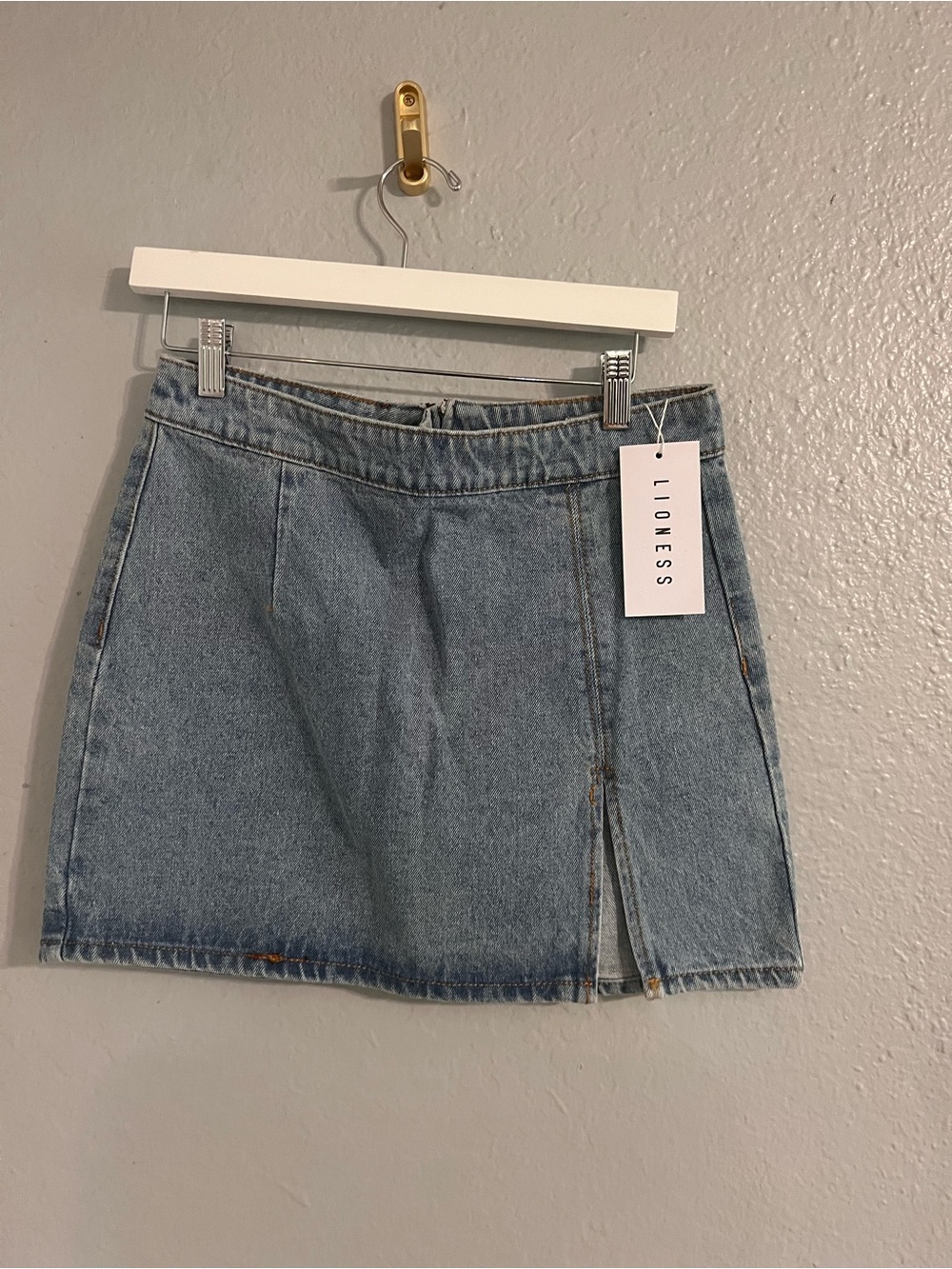 Lioness Light Blue Denim Mini Skirt with Front Slit
